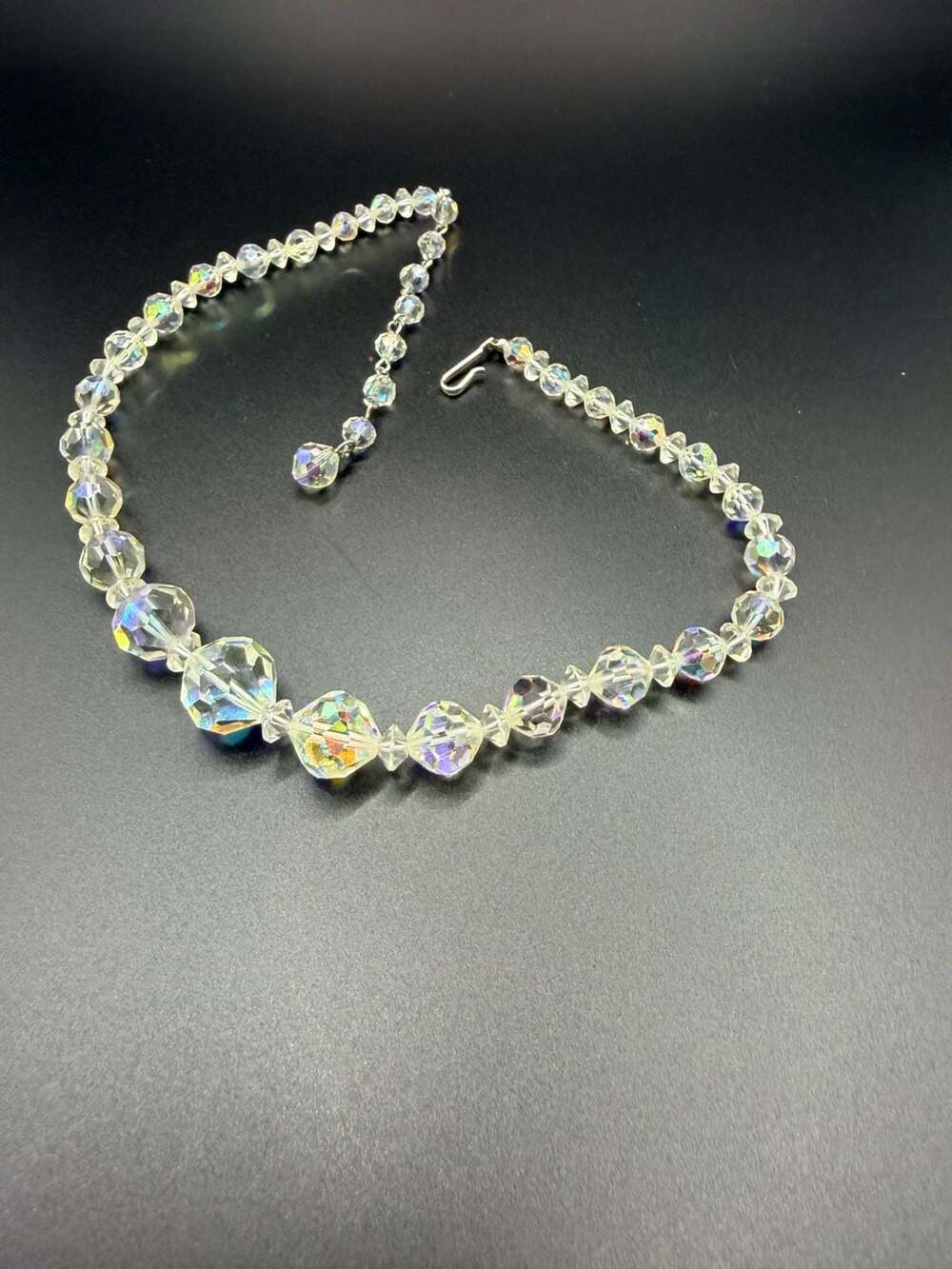Vintage Aurora Borealis Crystal Bead Graduated Necklace 16 Inch